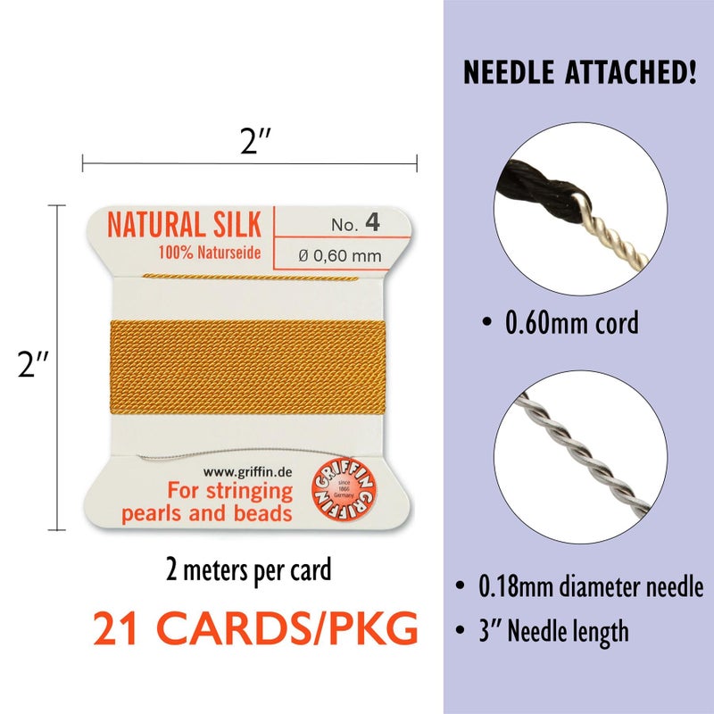 Griffin Silk Bead Cord Perlseide â€“ Size 4 (0.60mm) 21 Color Sampler â€“ 2 Meters per Card â€“ Stainless Steel Needle Attached â€“ for Knotting Pearls, Gemstones, Crystals and Beads - Image 4